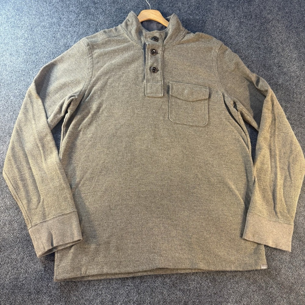 Eddie Bauer Men's L Tall Brown Textured 3 Button Pullover Sweatshirt Pocket